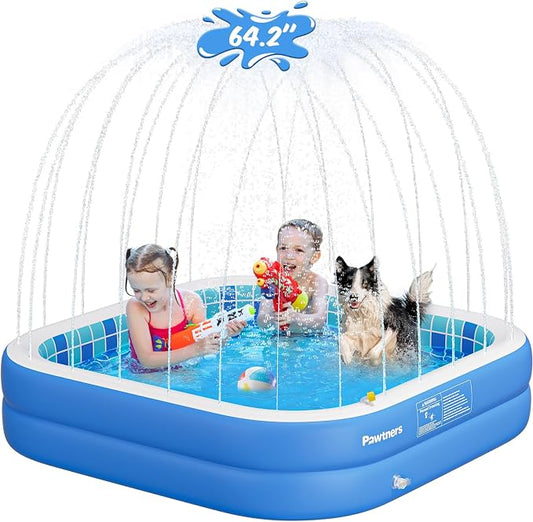 Inflatable Pool for Kids, Non-Slip Sprinkler Splash Pad for Backyard, Thickened PVC Kiddie Pool for Indoor Outdoor, Chew Proof Blow up Pond, Small Swimming Pool for Dog Bathtub (Blue 64.2x12.2in)