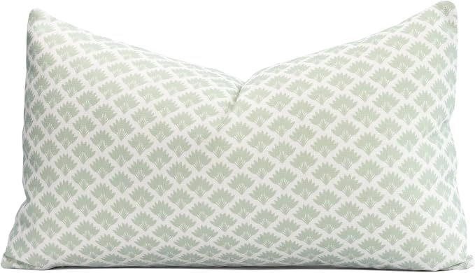 Modern Farmhouse Fall Linen Indoor Outdoor Lumbar Pillow Cover Only, 12"x20" Water Repellent for Patio, Backyard, Couch, Light Green Neutral Ravenala Palm Tree
