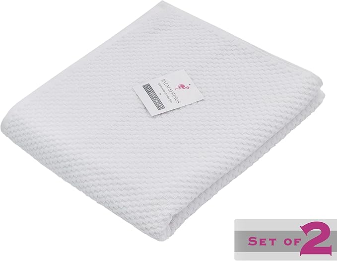 COTTON CRAFT Pool Lounge Chair Cover - 2 Pack Euro Spa Waffle Weave Chaise Lounge Cover - 100% Cotton Ringspun Terry Towel Beach Chair Cover - Oversized 32 in W x 82 in Length x 7 in Pocket – White