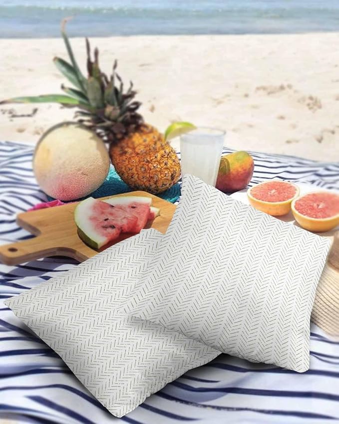 Sage Green Striped Outdoor Pillow Covers Waterproof,All Weather Cushion Case Set of 2 Decorative Pillowcases for Sofa Couch Bed Decor Patio Furniture 24"x24" White Geometric Minimalist Boho Striped