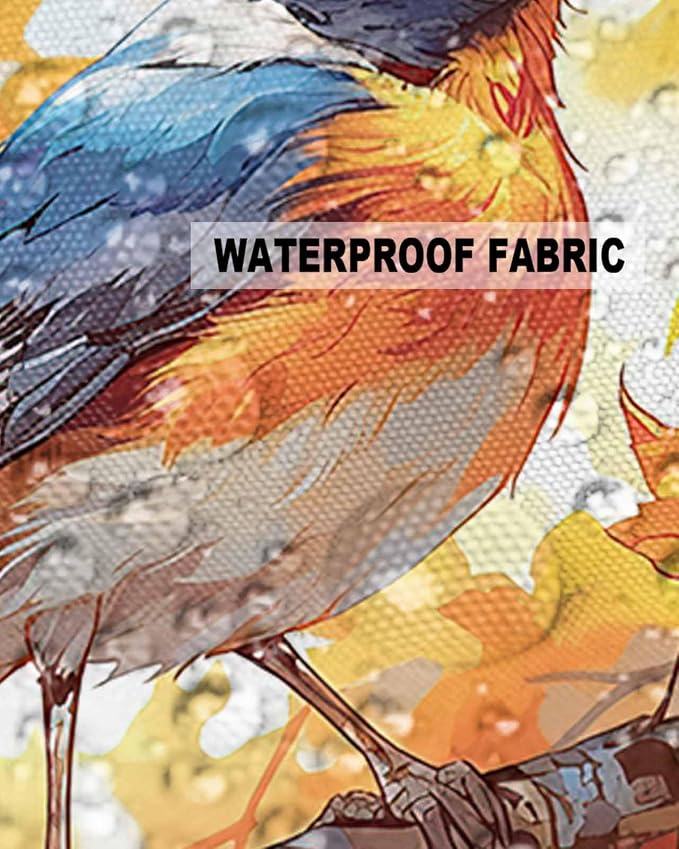 Outdoor Waterproof Throw Pillow Covers 24x24in, Autumn Maple Leaves Cushions for Garden Patio Furniture Chairs Set of 2, Thanksgiving Cute Bird Home Decor Couch Sofa Polyester Pillow Cases