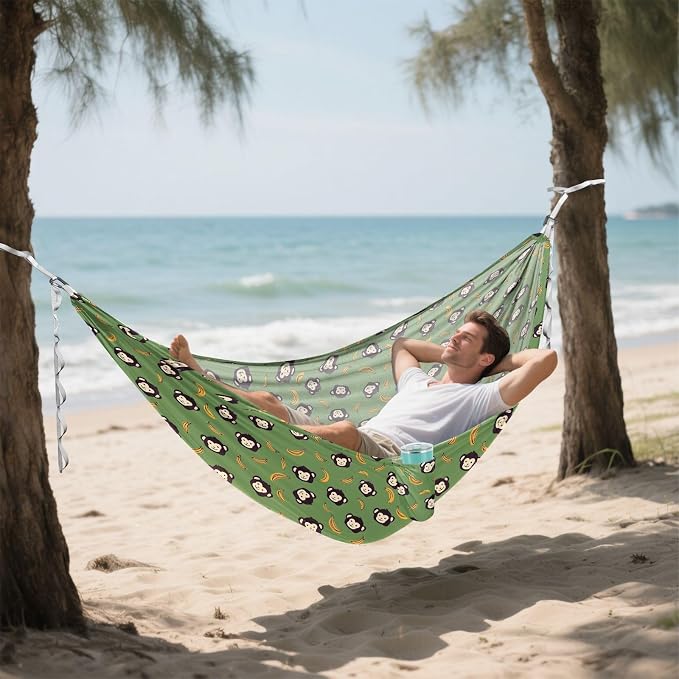 Camping Hammock Outdoor Hammocks for Outside Monkey Banana Green Beach Trees Portable Lightweight with Pockets Tree Straps Indoor