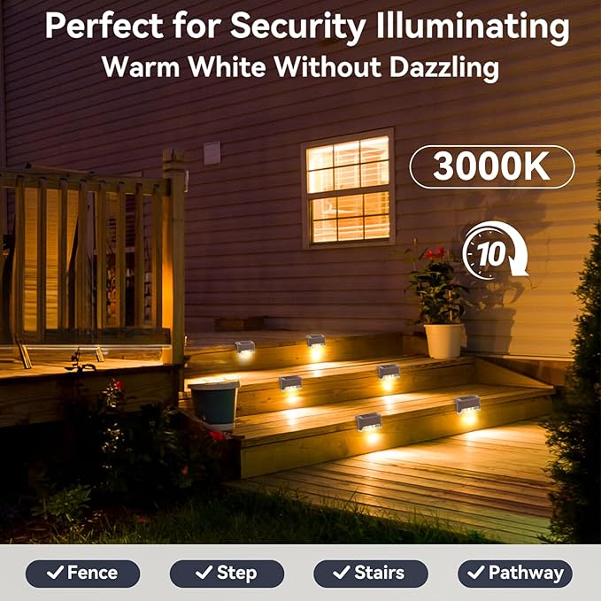 20 Pack Solar Stair Lights Outdoor Mini Waterproof LED Fence Lamp Outside Security and Decor Lighting for Step, Deck, Railing, Patio, Pool, Balcony, Retaining Wall, Patio, No Drill Instal (Warm White)