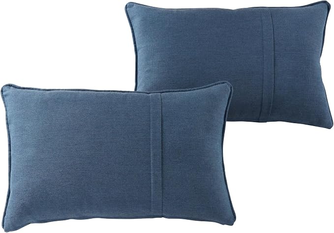Sunbrella Rectangular Outdoor Throw Pillows 21x14 Set of 2 - Corded Lumbar Patio Accent Pillows with Pleated Design & Removable Zipper Covers – Weather & Fade Resistant Pillows, Spectrum Denim