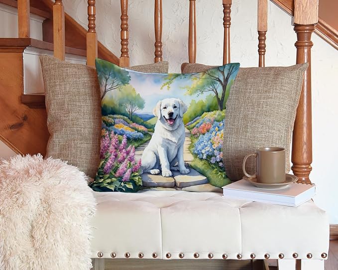 Caroline's Treasures Kuvasz Spring Path Throw Pillow Machine Washable, Indoor Outdoor Decorative Pillow for Couch, Bed or Patio, 14Hx14W
