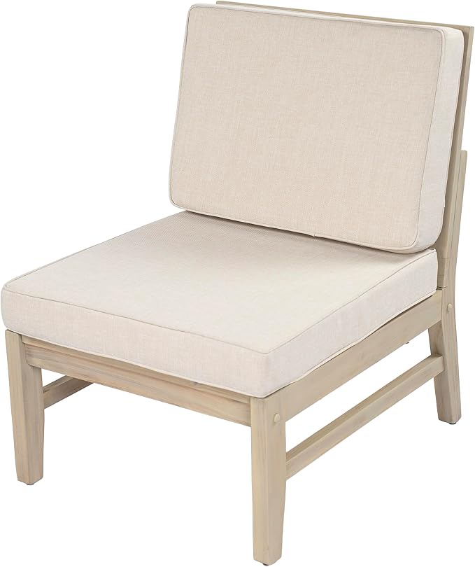Christopher Knight Home Lila Acacia Wood Outdoor Patio Furniture Set for 6, Patio Conversation Set with 4-Seater Sofa + 2 Club Chairs and Coffee Table, Patio Sofa Set with Cushions, Light White+Sand