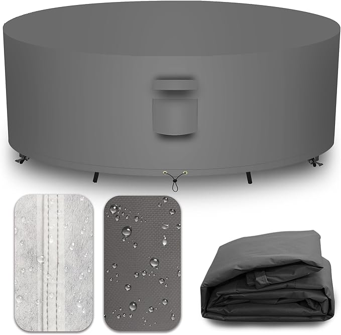 Heavy Duty Patio Furniture Covers Waterproof, 600D Round Outdoor Furniture Cover Waterproof for Sectional Sofa Couch, Outdoor Dining Table and Chair Set Covers 72"DIA x 28"H, Grey