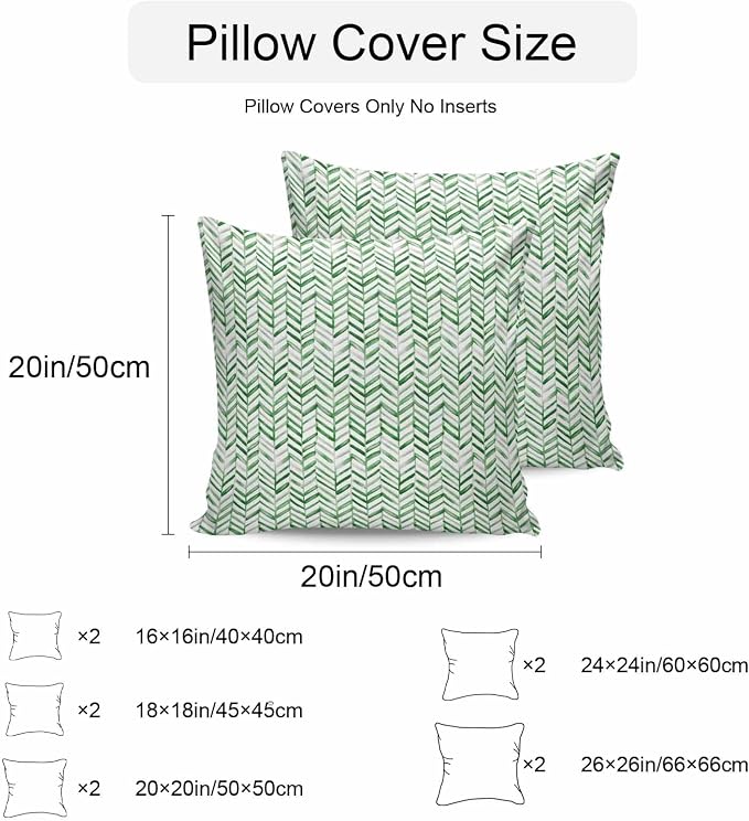 Green Line Outdoor Pillow Covers 24x24 Inch Throw Pillow Covers Set of 2 Waterproof Decorative Pillow Cases Vintage Abstract Geometric Stripes Watercolor Cushion Covers for Patio Furniture Garden