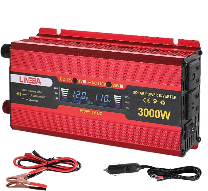 3000 Watt Power Inverter with LED Display,Dual AC Outlets,USB Port, 24V DC to 110V AC Converter Car Power Inverter for Vehicles, Car, RV, Truck, Off Grid Solar System, Outdoor Camping