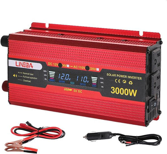 3000 Watt Power Inverter with LED Display,Dual AC Outlets,USB Port, 24V DC to 110V AC Converter Car Power Inverter for Vehicles, Car, RV, Truck, Off Grid Solar System, Outdoor Camping