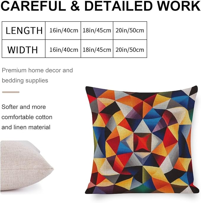 Farmhouse Pillow Covers Colorful Fun Aesthetic Mid Century Modern Gomestry Pillow Cases 18"x18" Vintage Geometric Outdoor Square Pillow Cushion Cases Home Decoration for Sofa Couch Living Bed Room