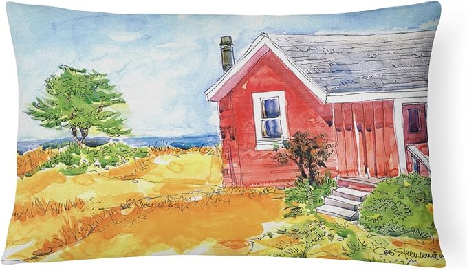 Caroline's Treasures 6041PW1216 Old Red Cottage House at The Lake or Beach Canvas Fabric Decorative Pillow Machine Washable, Indoor Outdoor Decorative Pillow for Couch, Bed or Patio, 12HX16W