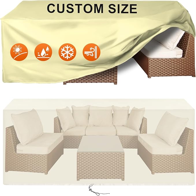 Patio Furniture Cover Rectangle 52"(L) x 36"(W) x 30"(H), Custom Heavy Duty 420D Waterproof Outdoor Cover with Drawstring & Buckles for Table Chair Garden, Cream