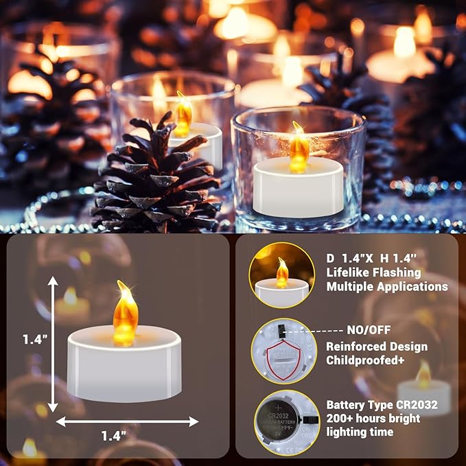 200 Pack LED Tea Lights Bulk, Realistic Flickering Battery Candles (200+ Hours), Warm Amber Flameless Votives for Church Vigils, Restaurant Ambiance, Spa & Wedding Reception (Warm Yellow)