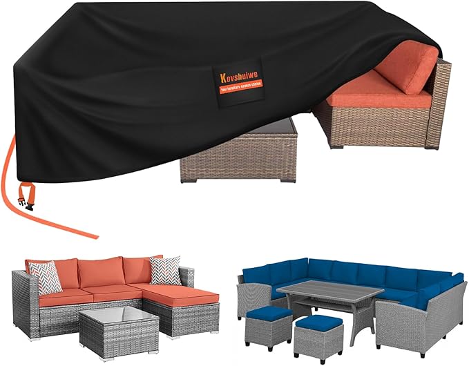 Kovshuiwe 126" Lx74 Wx28 H Patio Furniture Covers, Outdoor Furniture Covers Waterproof, Tear-Resistant Patio Table and Chair Set Cover with Fastener Windproof Buckle Straps, Heavy Duty, 600D Oxford