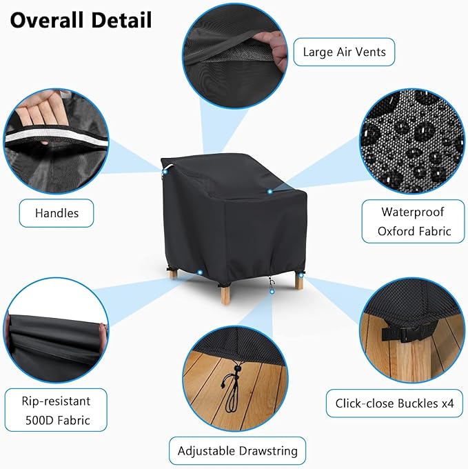 Gasadar Patio Chair Cover - 2 Pack, Patio Furniture Covers Waterproof, Heavy Duty Outdoor Chair Covers, Lawn Outdoor Furniture Cover -30" W x 34" D x 38" H