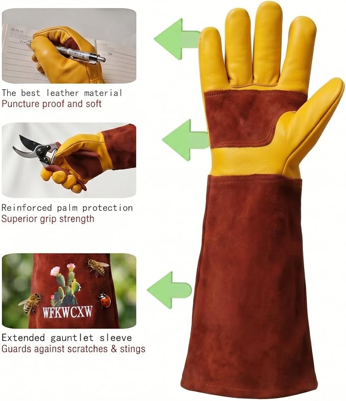 Cow Leather Gardening Gloves, Adjustable&Thorn Proof,Cactus Handling,Rose Pruning,Gardening Gifts For Women/Men