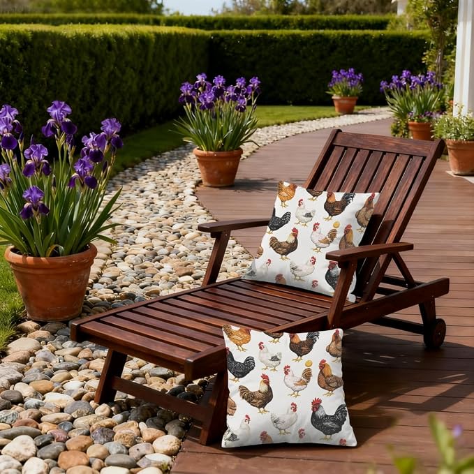 16x16 Inch Outdoor Pillow Covers Set of 2 Waterproof Throw Pillow Covers Decorative Couch Cushion Covers Chickens Egg Square Pillowcases Protectors for Patio Garden Sofa