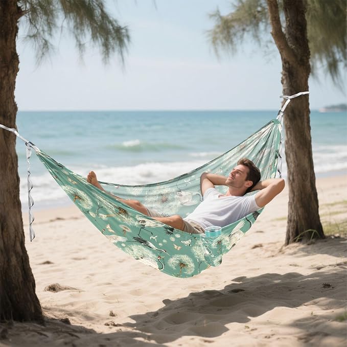 Camping Hammock Outdoor Hammocks for Outside Crane Dandelion Beach Trees Portable Lightweight with Pockets Tree Straps Indoor