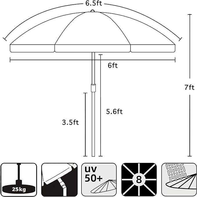 AMMSUN 6.5ft Portable Beach Umbrella for Sand with air vent Tilt Pole, Carry Bag UV 50+ Protection Outdoor Umbrellas Windproof for Patio Garden Beach Pool Backyard Navy Stripe