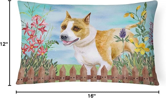 Caroline's Treasures CK1206PW1216 American Staffordshire Spring Canvas Fabric Decorative Pillow Machine Washable, Indoor Outdoor Decorative Pillow for Couch, Bed or Patio, 12HX16W