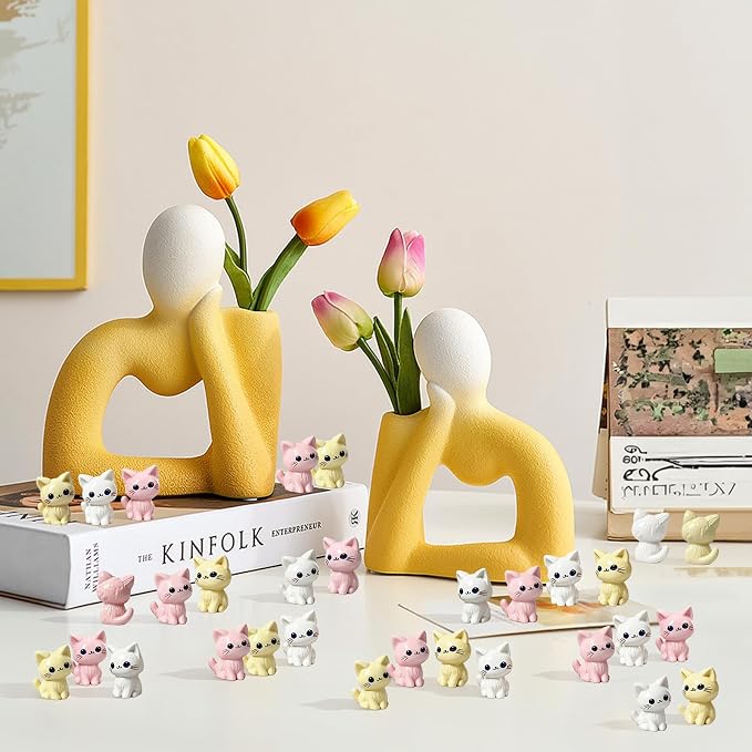 60 Pcs Mini Resin Cat Figurines Tiny Little Cats Miniature Figures for Crafts Fairy Garden Accessories Micro Landscape Decoration