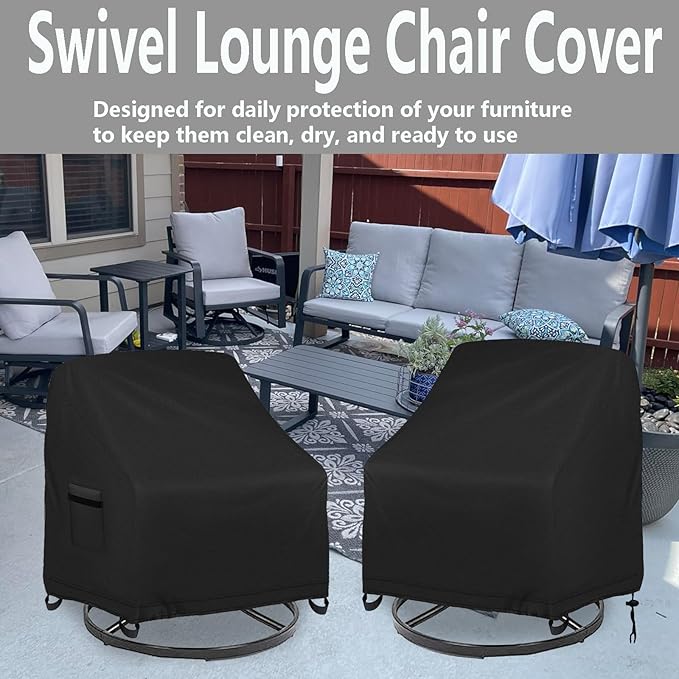 Outdoor Swivel Lounge Chair Cover 2 Pack, 600D Waterproof Heavy Duty Outdoor Chair Covers(30 W x 34 D x 38.5 H inches), Patio Swivel Chair Covers for Outdoor Furniture