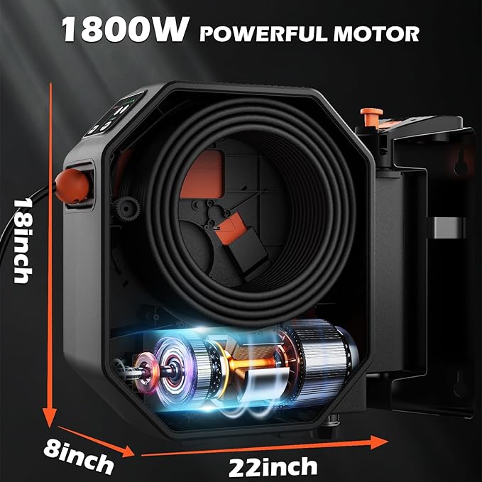 GFCI Wall Mounted 5000PSIMAX PowerWasher with 100FT Retractable Hose, 5-Stage Adjustable Press, Foam Cannon & 5 Nozzles for Car, Lane, Patio Cleaning