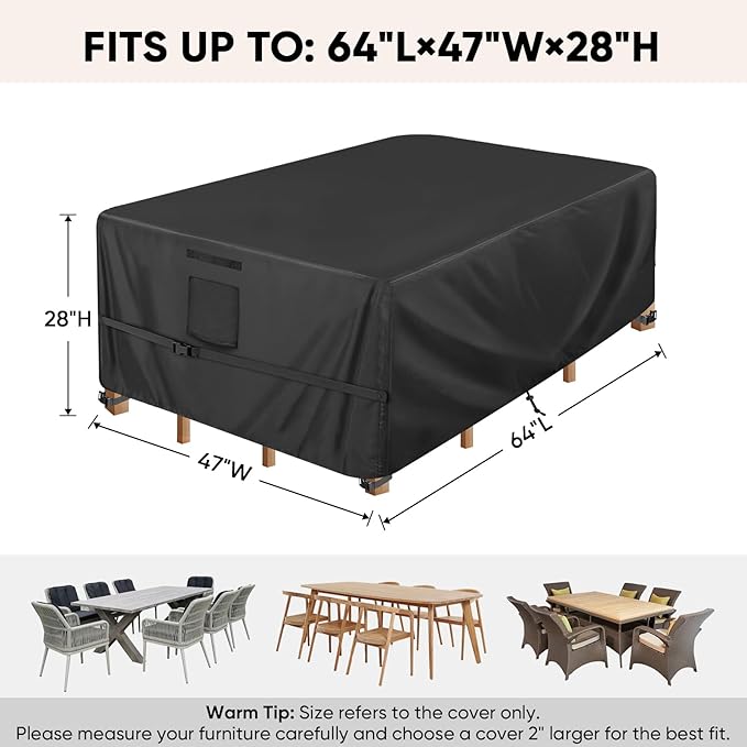BALEINE Patio Furniture Covers, Outdoor Furniture Covers Waterproof, Heavy Duty Oxford Patio Table Cover for Outdoor Table, Chair, Sofa, Desk (Black 64"L×47"W×28"H)