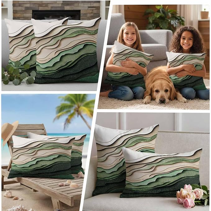 Abstract Wave Texture Outdoor Waterproof Throw Pillow Covers Set of 2, 20"x20", Retro Watercolor Bump Decorative Pillow Covers Outside Cushion Case for Patio Porch Garden