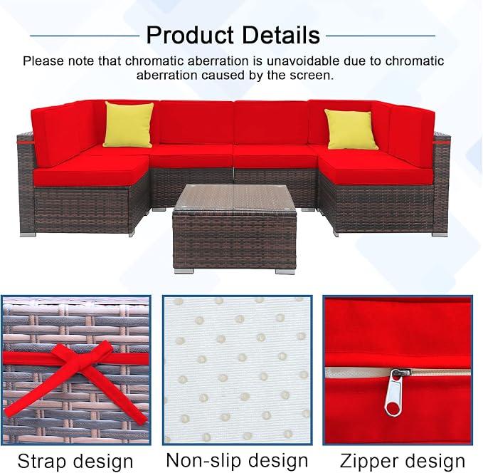 14 PCs Patio Cushion Covers for 7 PCs Outdoor Furniture Sectional Seating Sets Water Resistant Plus 2 Throw Pillows (Red, 23.6(L)*23.6(W)*4.33(T) inches)