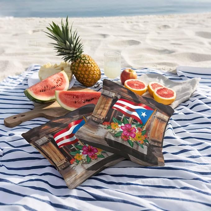 Puerto Rico Flag Outdoor Pillow Covers 18x18 Inch Throw Pillow Covers Set of 2 Waterproof Decorative Pillow Cases Farmhouse Retro Flowers American Flags Cushion Covers for Patio Furniture Garden Couch