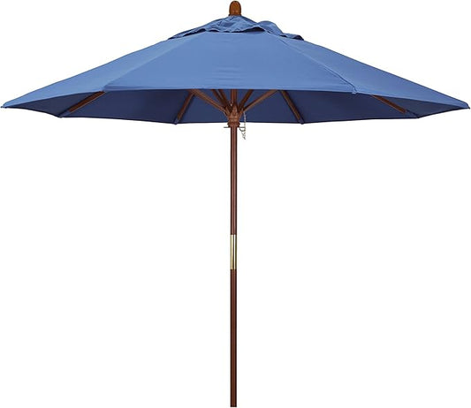 California Umbrella 9' Round Hardwood Frame Market Umbrella, Stainless Steel Hardware, Push Open