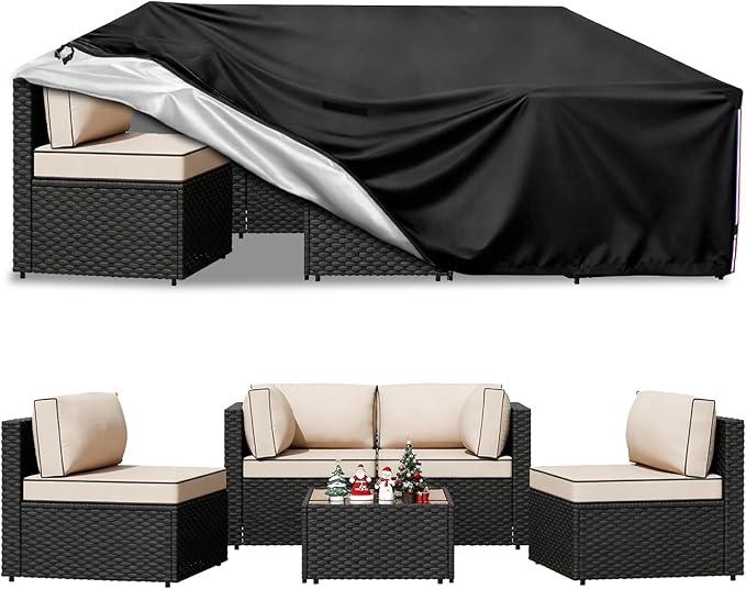 Patio Furniture Covers Waterproof,Heavy Duty Outdoor Furniture Covers, Rectangle Patio Table Cover Fits 5-8Piece Sectional Set Outdoor Chair Couch Table Sets (111"L x 74"W x 28"H)