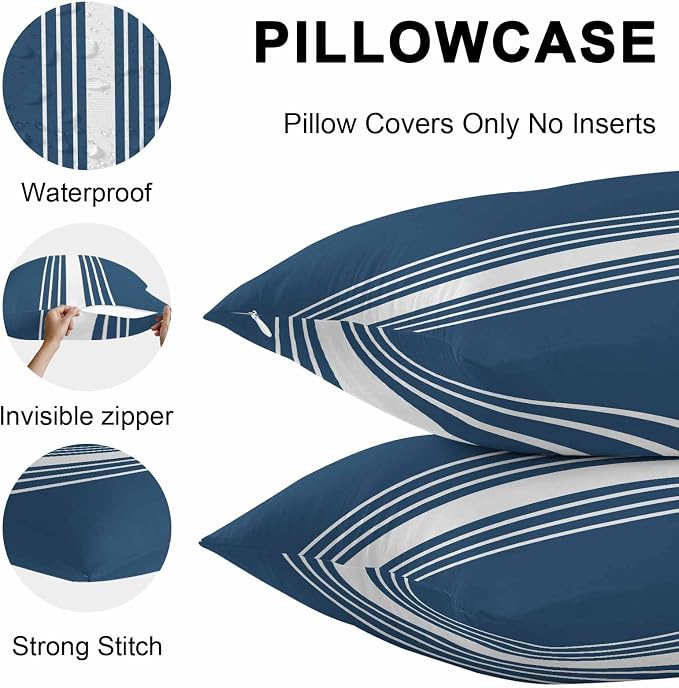 Navy Blue White Stripe Outdoor Pillow Covers 24x24 Inch Throw Pillow Covers Set of 2 Waterproof Decorative Pillow Cases Modern Rustic Vertical Striped Cushion Covers for Patio Furniture Garden Couch