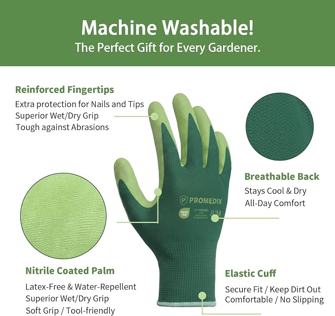 PROMEDIX P 4 Pairs Gardening Gloves for Women & Men, Breathable Nitrile Coated for Yard Working Garden Gloves Washable
