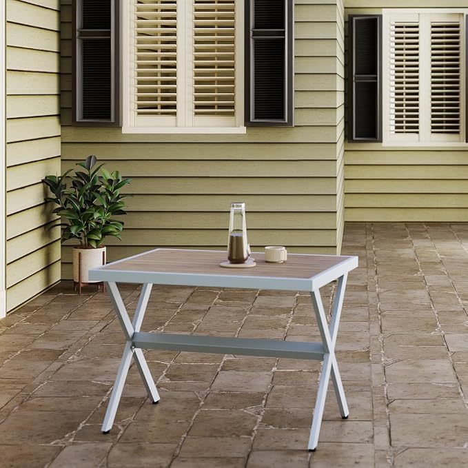 Aluminum Outdoor Folding Patio Table, X-Shaped Cross Legs Table with Triangular Stability, Weatherproof Slatted Top for Garden, Balcony, Backyard, Wobble-Free White