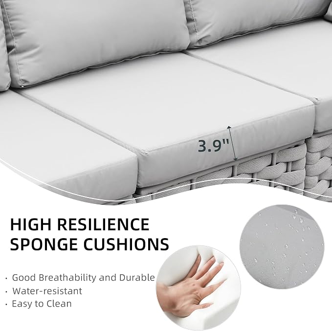 TWT 5-Piece Modular Outdoor Sectional Sofa Set, 5-Seater Woven Rope Patio Conversation Couch with Water-Resistant Cushions, for Backyard Balcony Deck, Khaki Gray