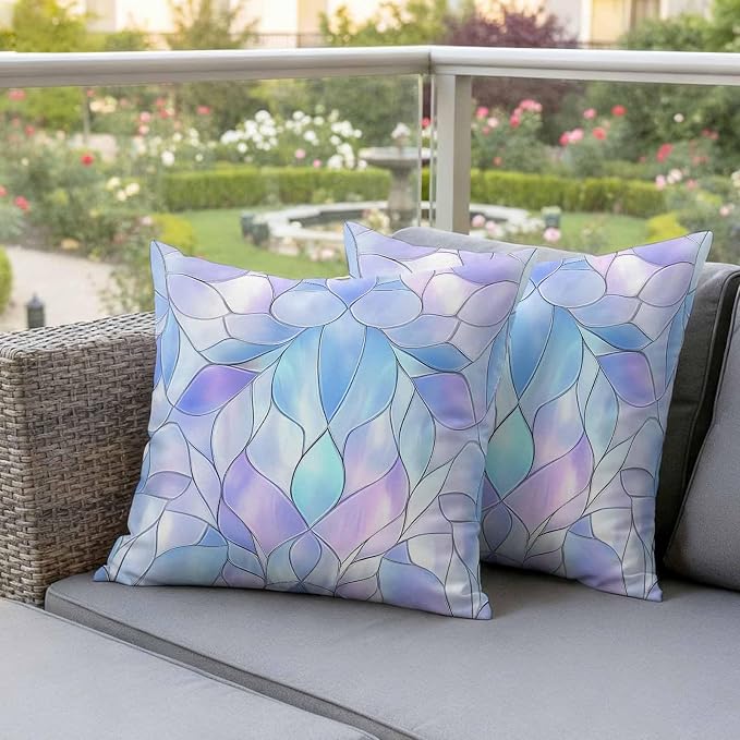 Abstract Art Outdoor Pillow Covers Set of 2 Gradient Stained Glass Fragments Modern Waterproof Throw Pillow Cover Decorative Cushion Cases for Patio Porch Garden 26X26 Inch