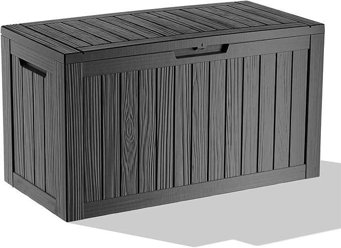 85 Gallon Waterproof Outdoor Storage Box,Deck Boxs for Outdoor and Indoor Use,Deck Storage Box for Picnic Supplies,Gardening Tools,Lockable and Easy to Install(Black)