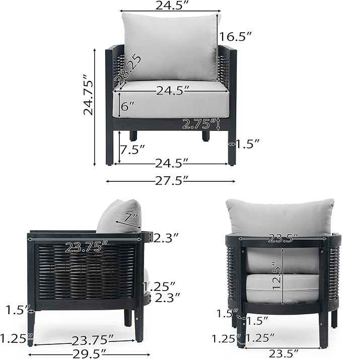 Merax Set of 2 Outdoor Acacia Wood Wicker Club Chair with Cushion,Patio Furniture Conversation Seat for Garden