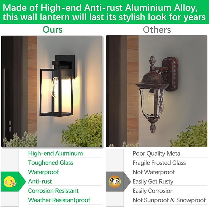MAXvolador Outdoor Wall Lantern, Exterior Waterproof Wall Sconce Light Fixture, Black Anti-Rust Mount Light with Clear Glass, E26 Base Wall Lamp | Porch Wall Sconce Black, Anti-Rust, E26 Socket, Clear Glass, Outside Wall Mount Light, Front Door Lightin...