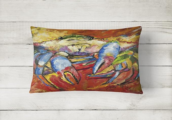 Caroline's Treasures JMK1107PW1216 Blue Crab Red Canvas Fabric Decorative Pillow Machine Washable, Indoor Outdoor Decorative Pillow for Couch, Bed or Patio, 12HX16W