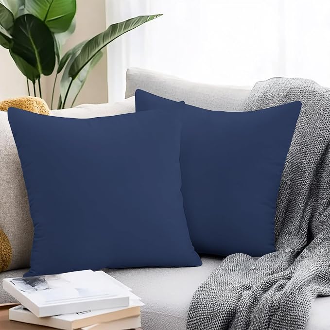 Waterproof Pillow Covers Set of 2 18x18 Inch Navy Blue Outdoor Cushion Covers Solid Color Decorative Pillow Cases for Patio, Sofa, Couch, Garden, Balcony