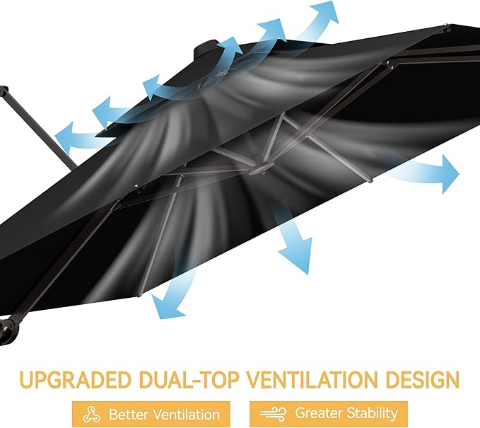 10x13 FT Patio Umbrella, Large Cantilever Rectangular Double Top Heavy Duty Offset Umbrellas with 360° Rotation, Outdoor shade for Garden Deck Pool Patio, Black