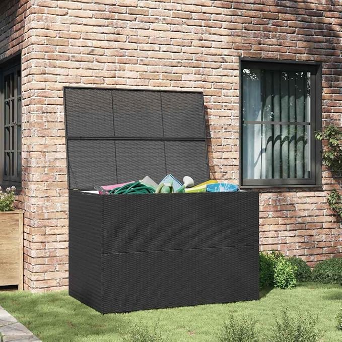Outdoor Storage Box, Large Patio Deck Box with Zipper Closure, Weather-Resistant PE Rattan and Powder-Coated Steel Frame for Garden, Backyard, and Garage Organization