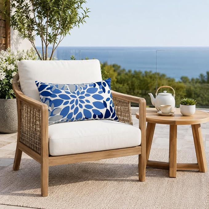 Outdoor Patio Lumbar Pillows Pack of 2, 12"x20" | Fade Resistant Outdoor Waterproof Lumbar Pillow with Inners Decorative Garden Lumbar Cushions for Home Patio Terrace Sofa