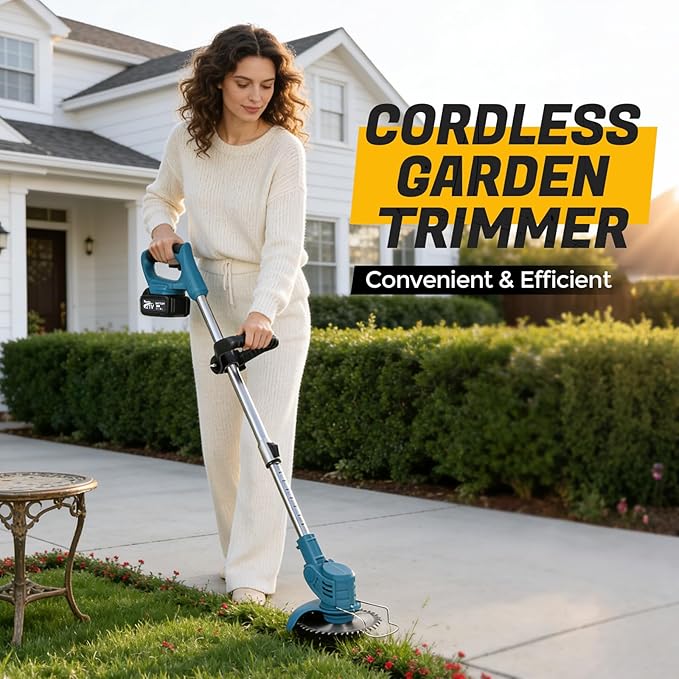 Electric Weed Wacker 21V 2×3.0Ah Battery Powered Weed Eater with Telescopic Pole, 90° Adjustable Head, Lightweight Cordless String Trimmer for Lawn Yard Trimming Outdoor Pruning Landscaping