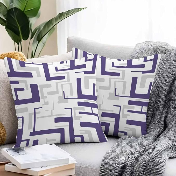 Vandarllin Outdoor Throw Pillows Covers 20x20 inch Set of 2 Waterproof Purple Geometric Stripes Decorative Zippered Cushion Covers for Patio Furniture, Modern Abstract Lines Lumbar Pillowcases