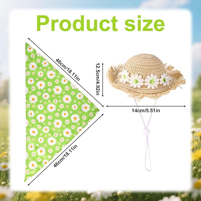 Lyreh Summer Porch Goose Outfits, Hawaiian Daisy Pastoral Style Goose Clothes Set Straw Hat & Bandana Scarf Costume for 23/17" Lawn Statue for Outdoor Garden Yard Patio Decor Accessories